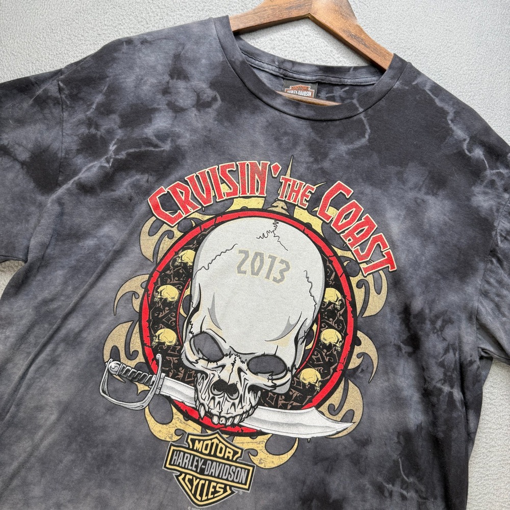 Harley-Davidson Cruisin The Coast T Shirt Mens LG Black Tie Dye Graphic 2013